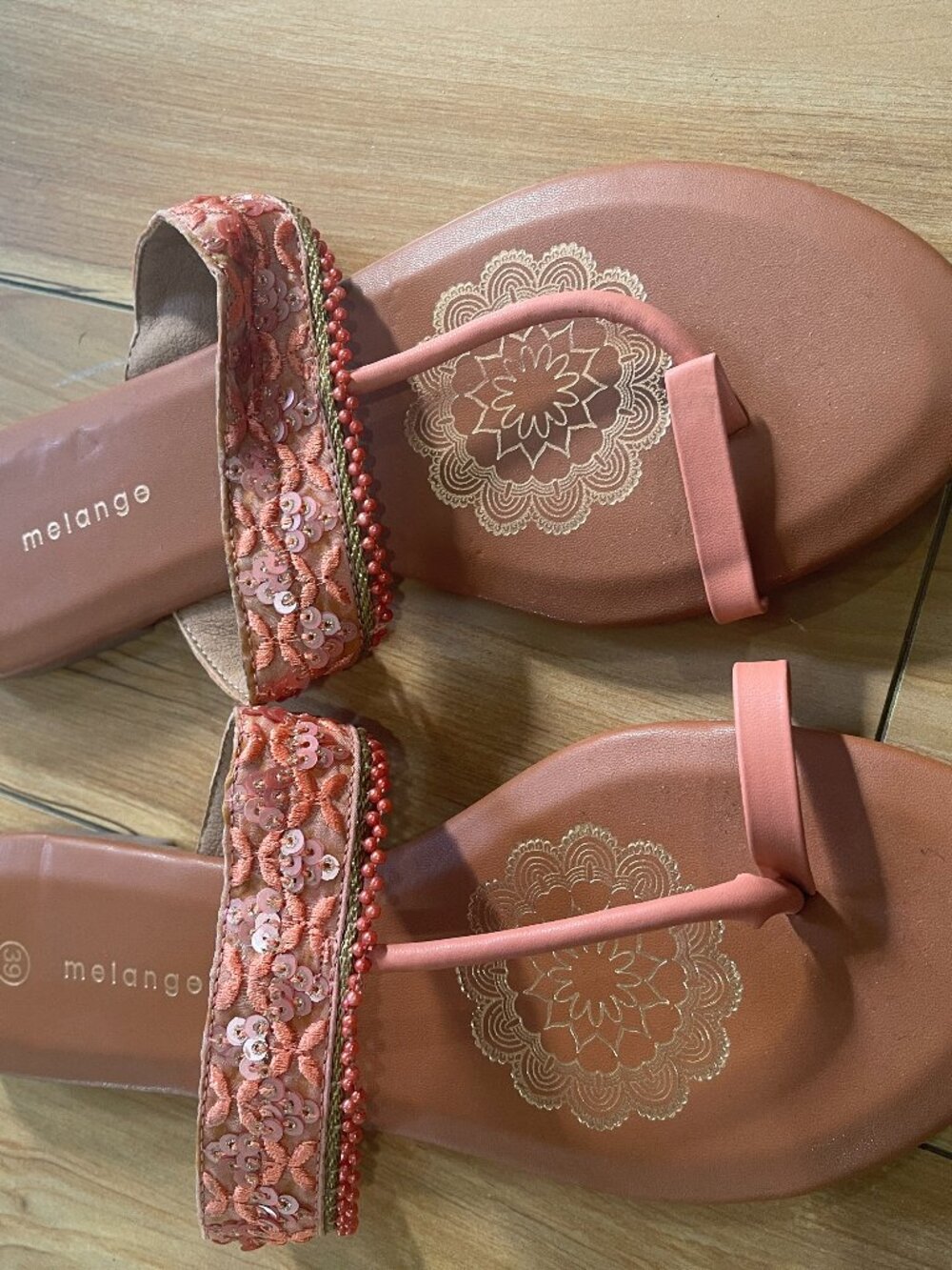 Melange Women's Pink Embellished Toe Ring Sandals Size EU 39 / US 8.5 Boho Slip-